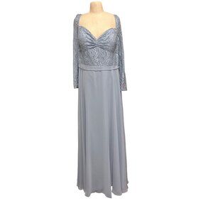 Christina Wu Celebration Misty Blue Lace Chiffon Formal Gown Long Sleeve Sweethe